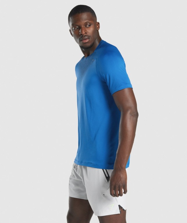 Blue Gymshark Apex Contrast Seamless Men's T Shirts | US-16VSAGM