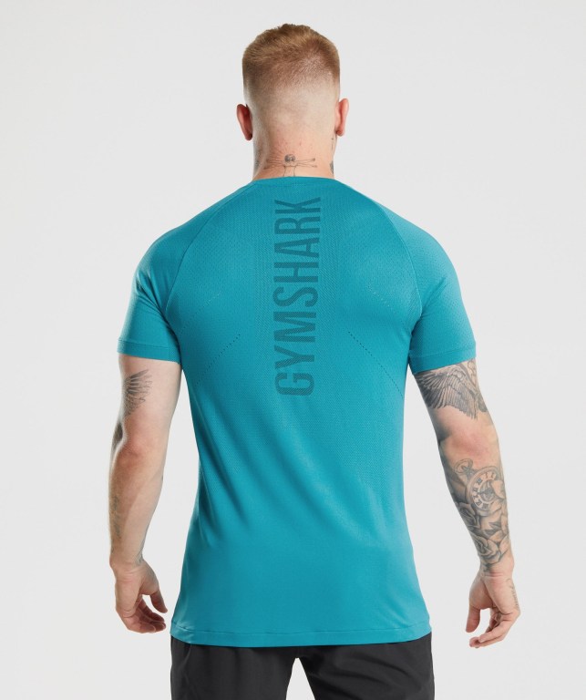 Blue Gymshark Apex Perform Men's T Shirts | US-49EKOSD