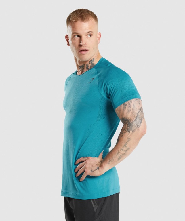 Blue Gymshark Apex Perform Men's T Shirts | US-49EKOSD