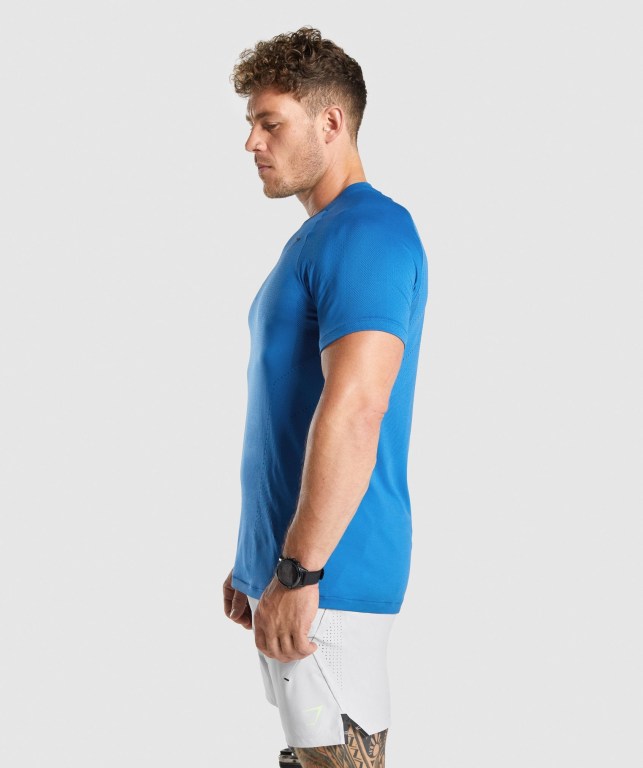 Blue Gymshark Apex Seamless Men's T Shirts | US-70ERHLX