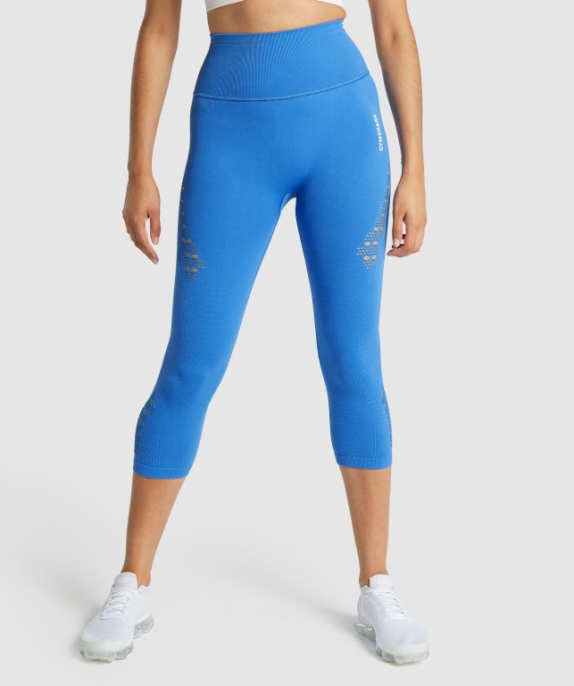 Blue Gymshark Energy Seamless Cropped High Waisted Women\'s Leggings | US-40SJDXM