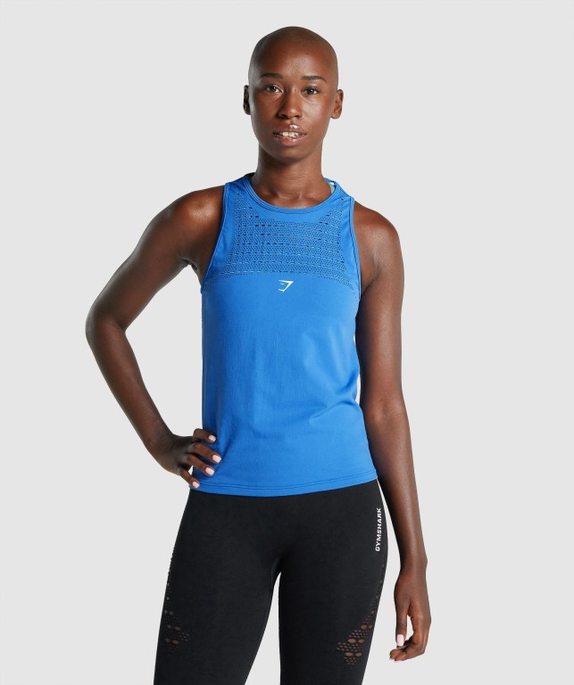 Blue Gymshark Energy Seamless Loose Women\'s Tank Tops | US-80ZGEBM