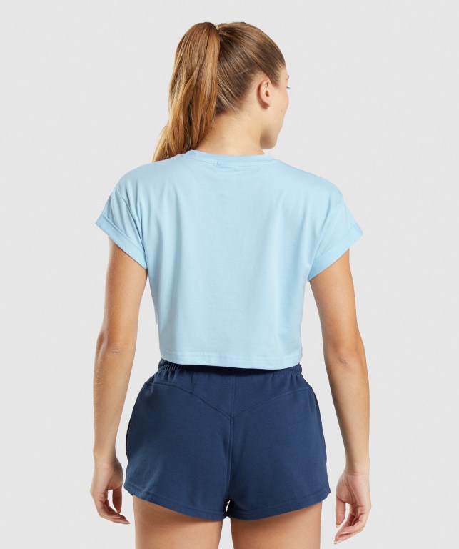 Blue Gymshark Legacy Graphic Crop Women's T Shirts | US-18AXVNZ