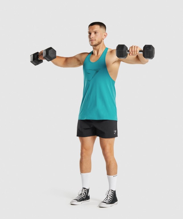 Blue Gymshark Sharkhead Infill Men's Tank Tops | US-96NUHZK