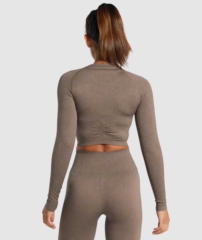 Brown Gymshark Adapt Fleck Seamless Crop Top Women's T Shirts | US-25AHDZG