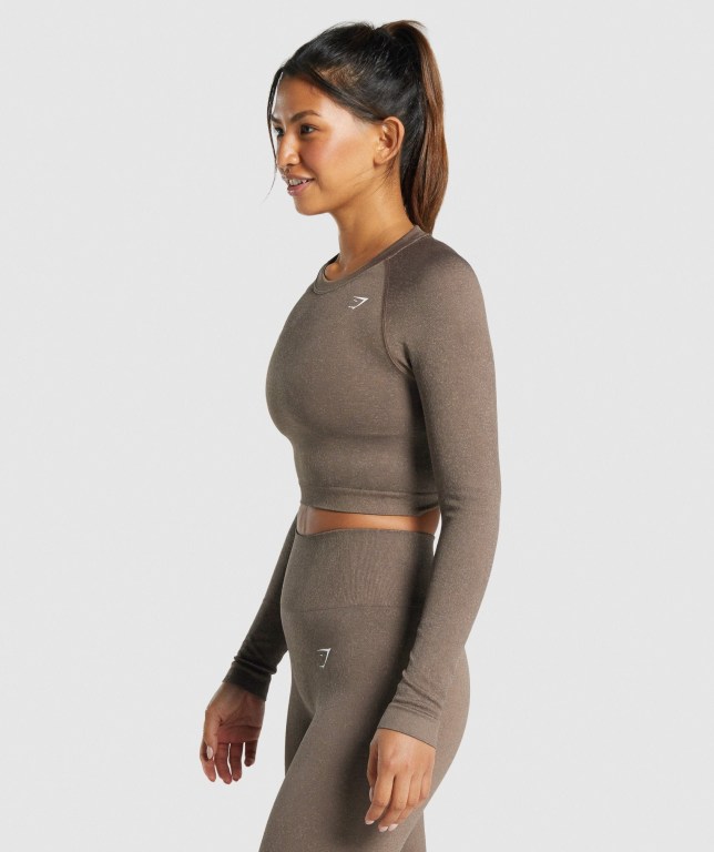 Brown Gymshark Adapt Fleck Seamless Crop Top Women's T Shirts | US-25AHDZG