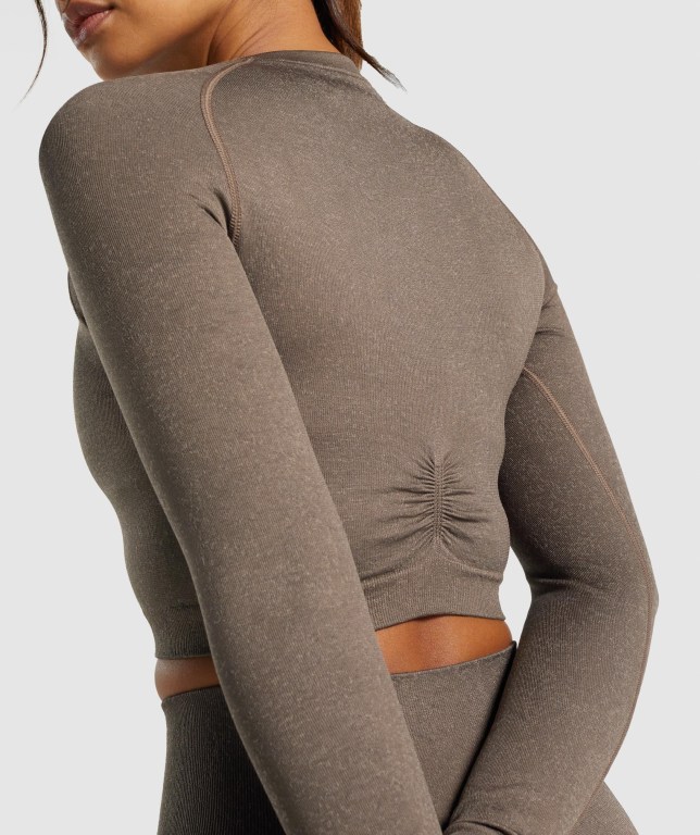 Brown Gymshark Adapt Fleck Seamless Crop Top Women's Sweatshirts | US-75SLTKH