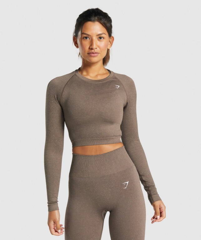 Brown Gymshark Adapt Fleck Seamless Crop Top Women\'s Sweatshirts | US-75SLTKH