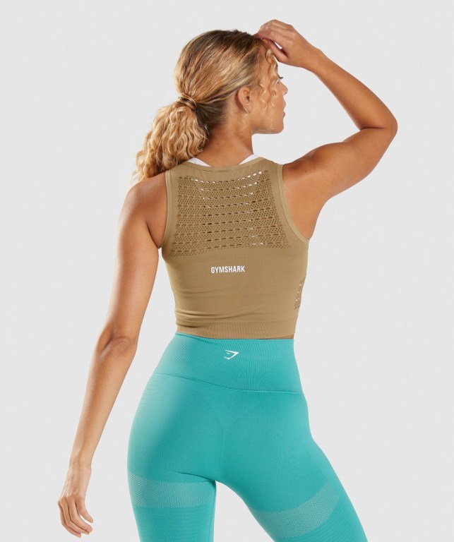 Brown Gymshark Energy Seamless Crop Top Women's T Shirts | US-47XHQOJ