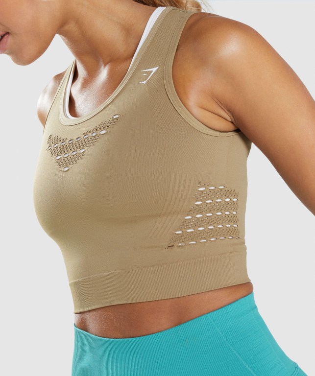 Brown Gymshark Energy Seamless Crop Top Women's T Shirts | US-47XHQOJ