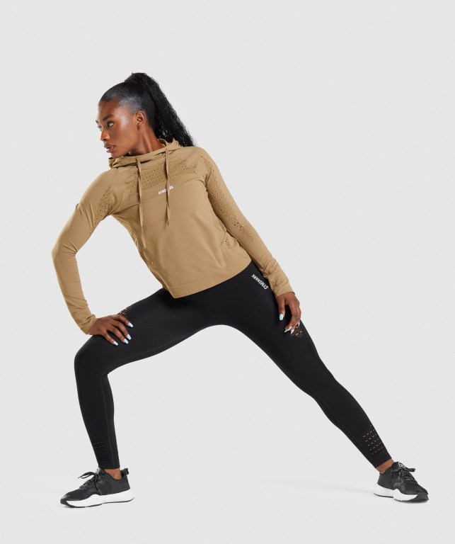 Brown Gymshark Energy Seamless Women's Hoodies | US-18RBJLI