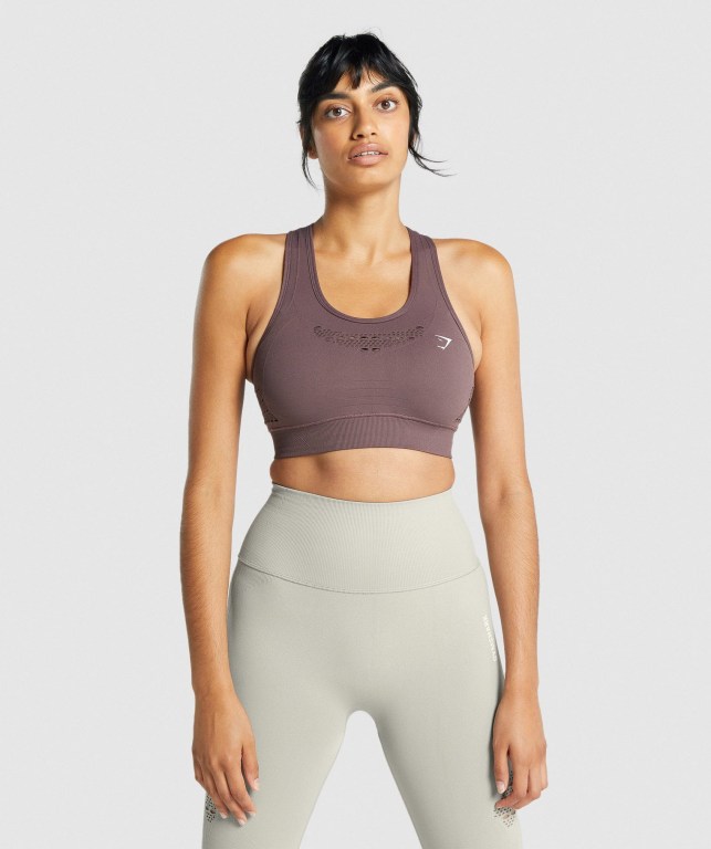 Brown Gymshark Energy Seamless Women\'s Sports Bra | US-98QJKUV