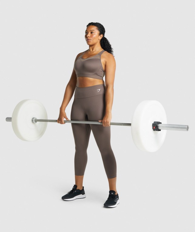 Brown Gymshark Training 7/8 High Waisted Women's Leggings | US-79HSDTN