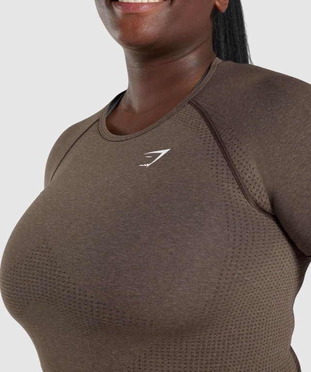 Brown Gymshark Vital Seamless 2.0 Women's T Shirts | US-87YVJQL