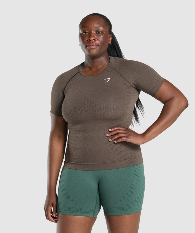 Brown Gymshark Vital Seamless 2.0 Women\'s T Shirts | US-87YVJQL