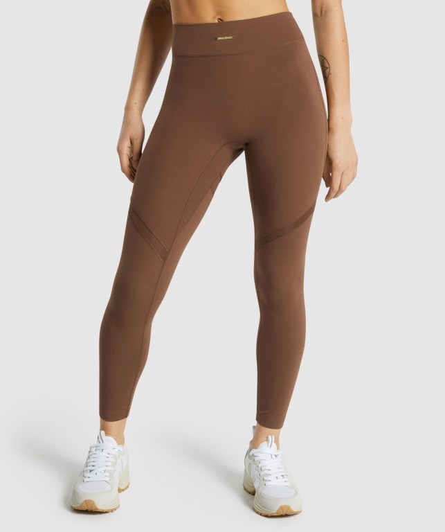 Brown Gymshark Whitney Mesh High Waisted Women\'s Leggings | US-12MNXYO