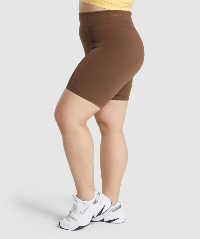 Brown Gymshark Whitney Mesh Women's Shorts | US-13AXWMQ