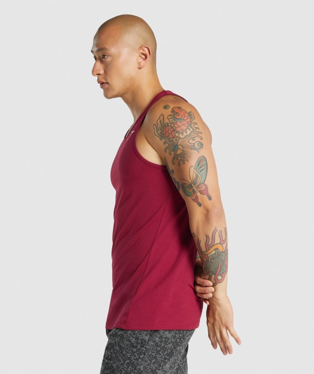 Burgundy Gymshark Critical 2.0 Men's Tank Tops | US-14GMWSU