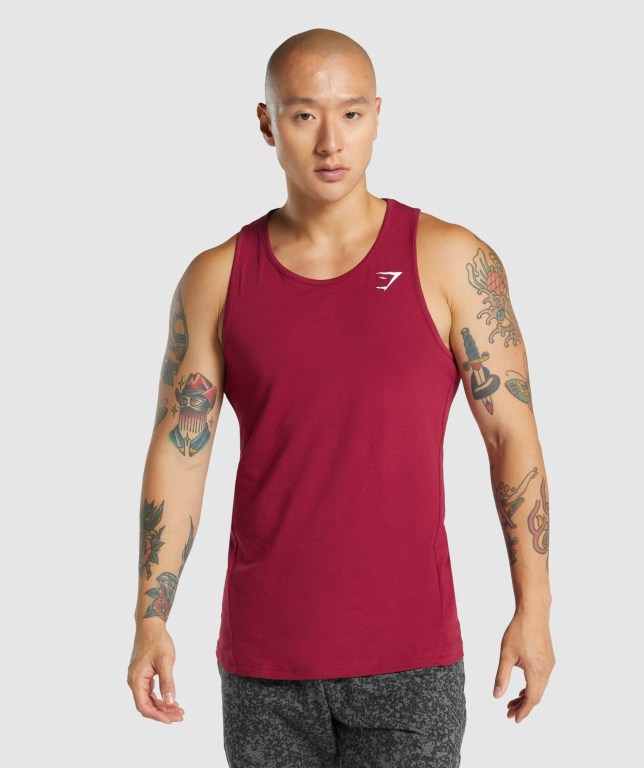 Burgundy Gymshark Critical 2.0 Men\'s Tank Tops | US-14GMWSU