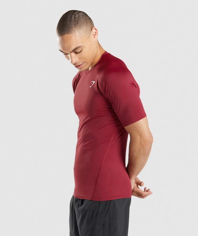 Burgundy Gymshark Element Baselayer Men's T Shirts | US-14FGKQI