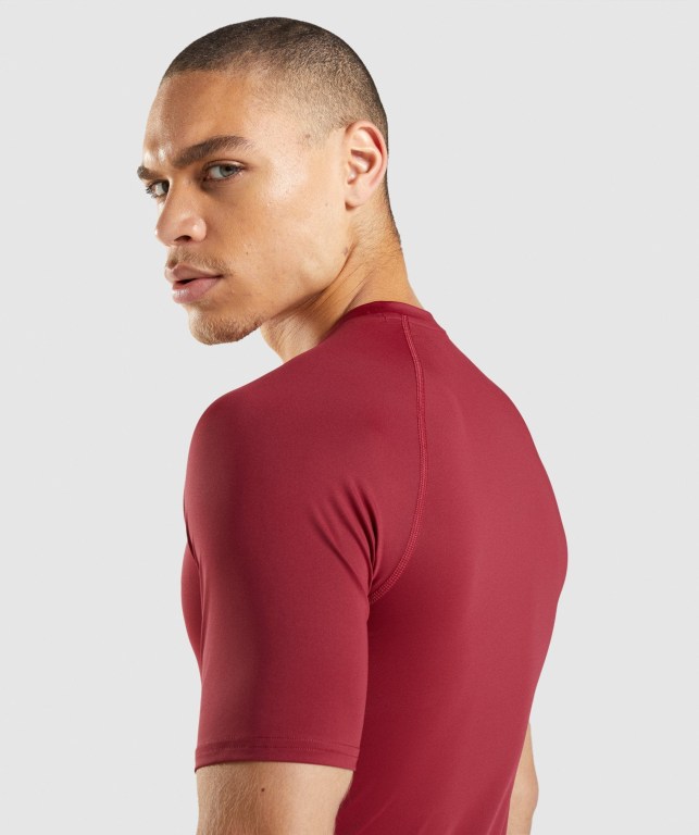 Burgundy Gymshark Element Baselayer Men's T Shirts | US-14FGKQI