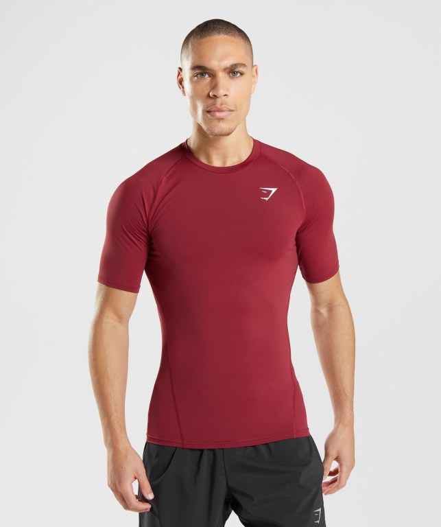 Burgundy Gymshark Element Baselayer Men\'s T Shirts | US-14FGKQI