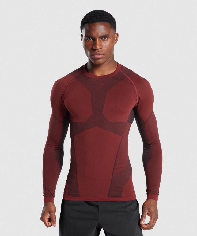 Burgundy Gymshark Free Force Seamless Men\'s T Shirts | US-46JSDAQ