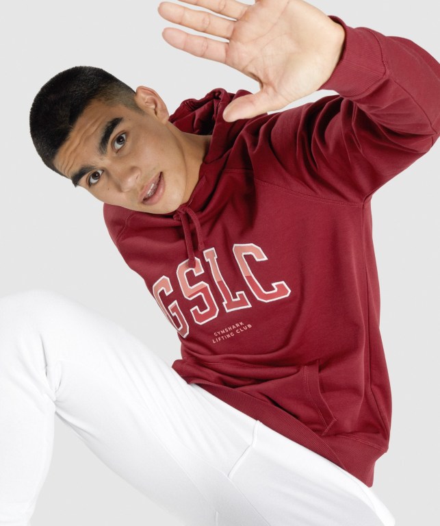 Burgundy Gymshark GSLC Collegiate Men's Hoodies | US-68REVXA