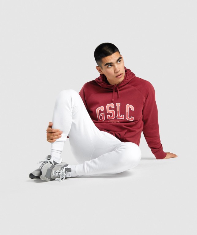 Burgundy Gymshark GSLC Collegiate Men's Hoodies | US-68REVXA