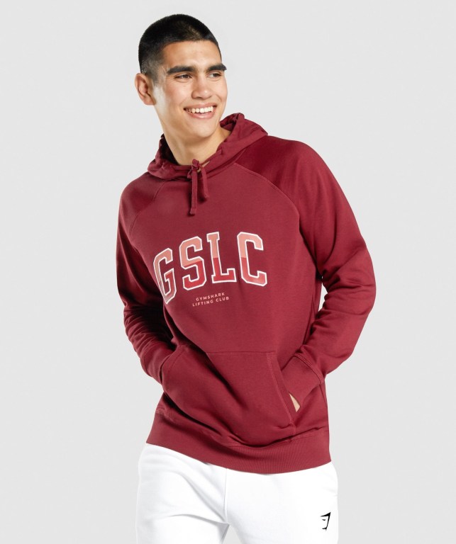 Burgundy Gymshark GSLC Collegiate Men\'s Hoodies | US-68REVXA