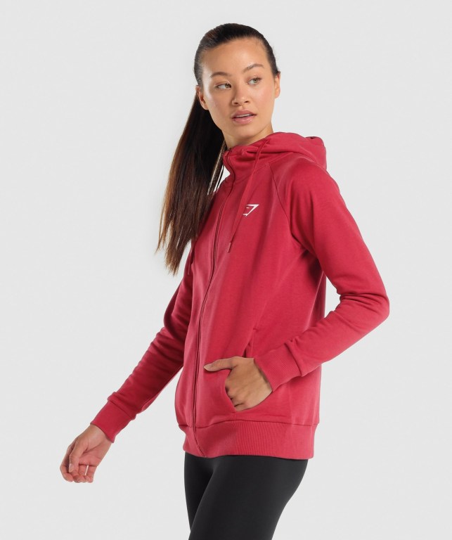 Burgundy Gymshark Training Zip Up Women's Hoodies | US-35RUSZB