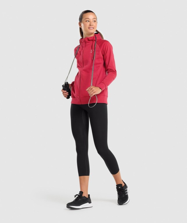 Burgundy Gymshark Training Zip Up Women's Hoodies | US-35RUSZB