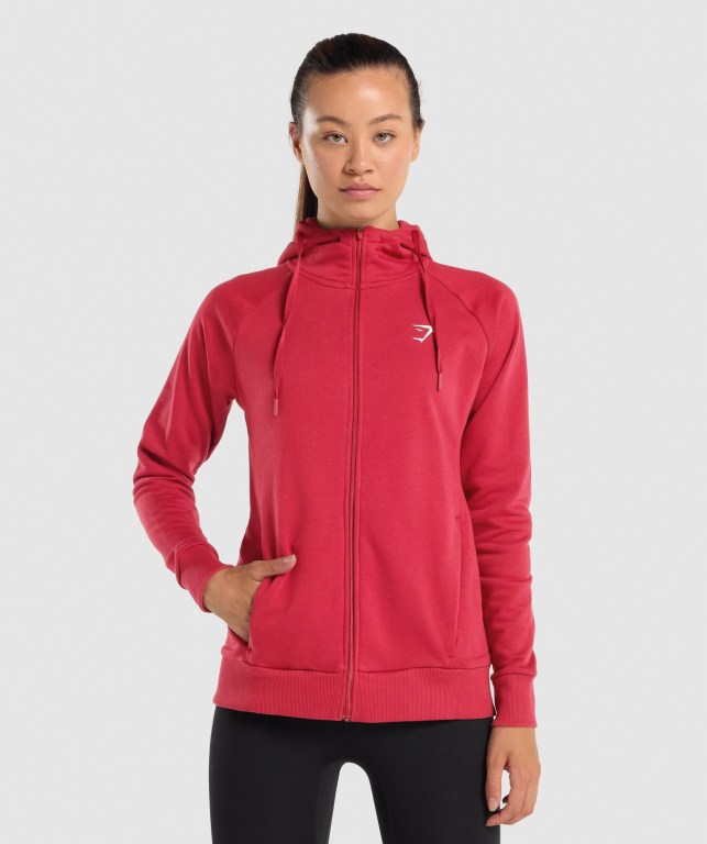 Burgundy Gymshark Training Zip Up Women\'s Hoodies | US-35RUSZB