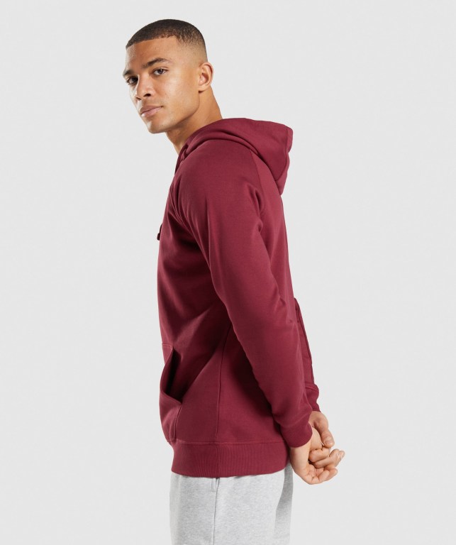 Burgundy Red Gymshark Crest Men's Hoodies | US-67CILVT