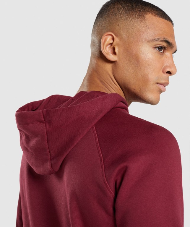 Burgundy Red Gymshark Crest Men's Hoodies | US-67CILVT