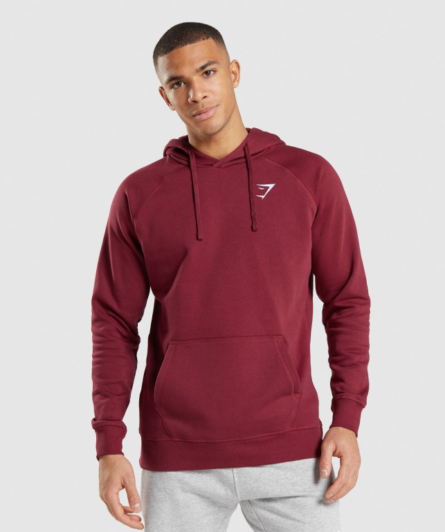 Burgundy Red Gymshark Crest Men\'s Hoodies | US-67CILVT