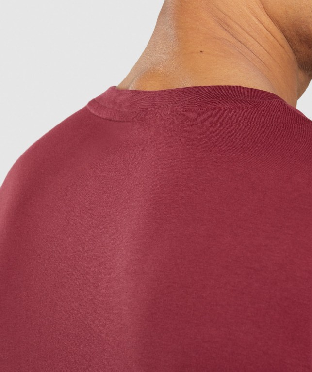 Burgundy Red Gymshark Crest Men's T Shirts | US-45HWVEZ