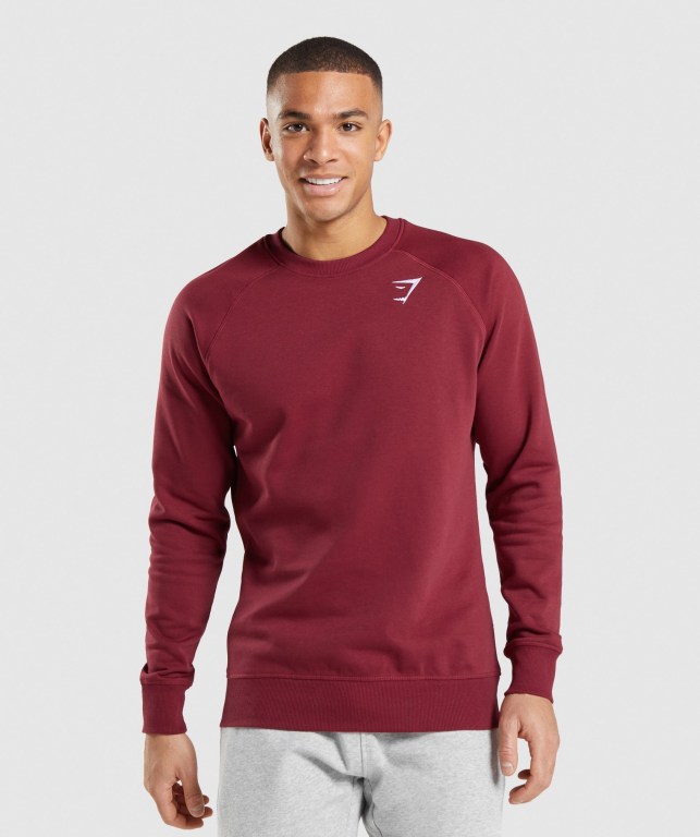 Burgundy Red Gymshark Crest Sweatshirt Men\'s Hoodies | US-38WLXRN