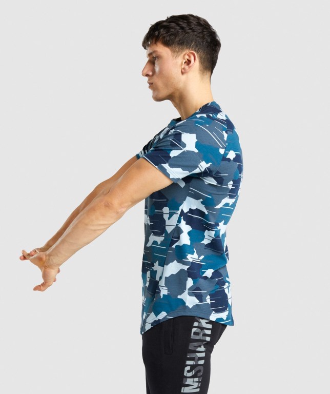 Camo / White Gymshark Bold Men's T Shirts | US-56SZWHI