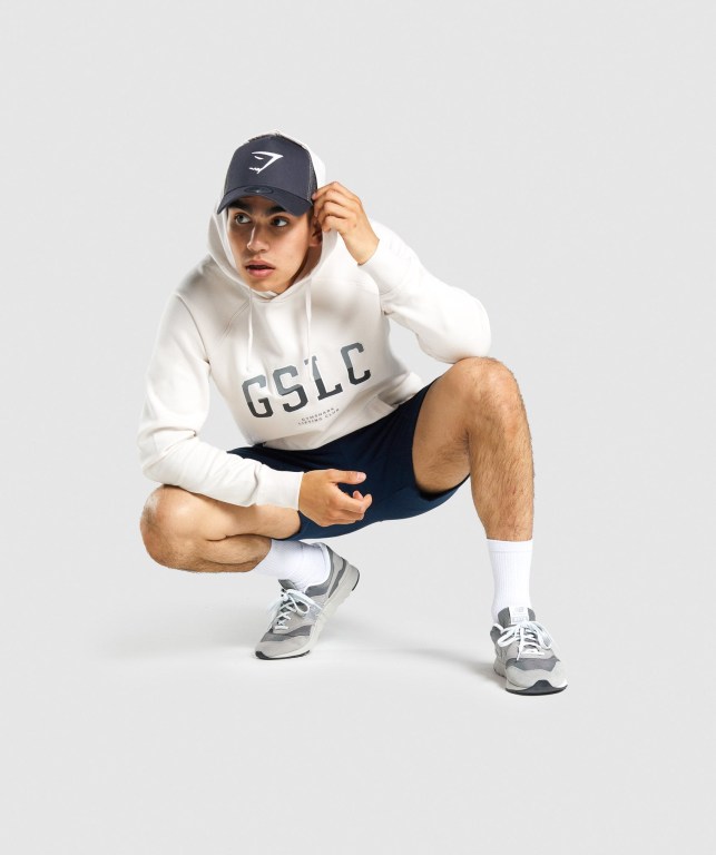 Cream Gymshark GSLC Collegiate Men's Hoodies | US-15PSCDB