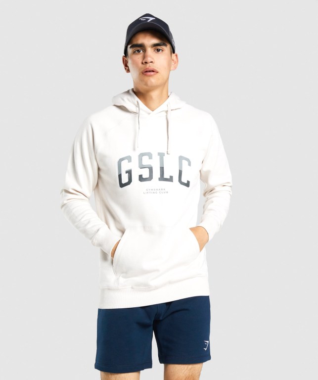 Cream Gymshark GSLC Collegiate Men\'s Hoodies | US-15PSCDB