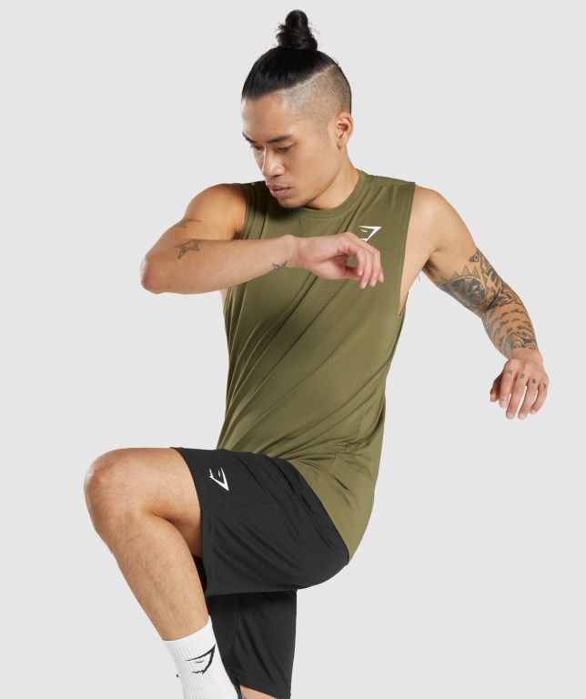 Dark Green Gymshark Arrival Sleeveless Men's Tank Tops | US-73QLTMV