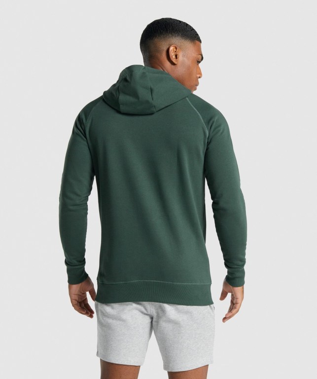 Dark Green Gymshark Crest Men's Hoodies | US-18YRJXK