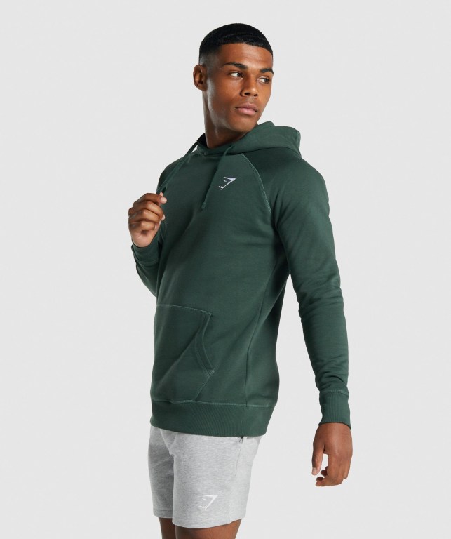 Dark Green Gymshark Crest Men's Hoodies | US-18YRJXK