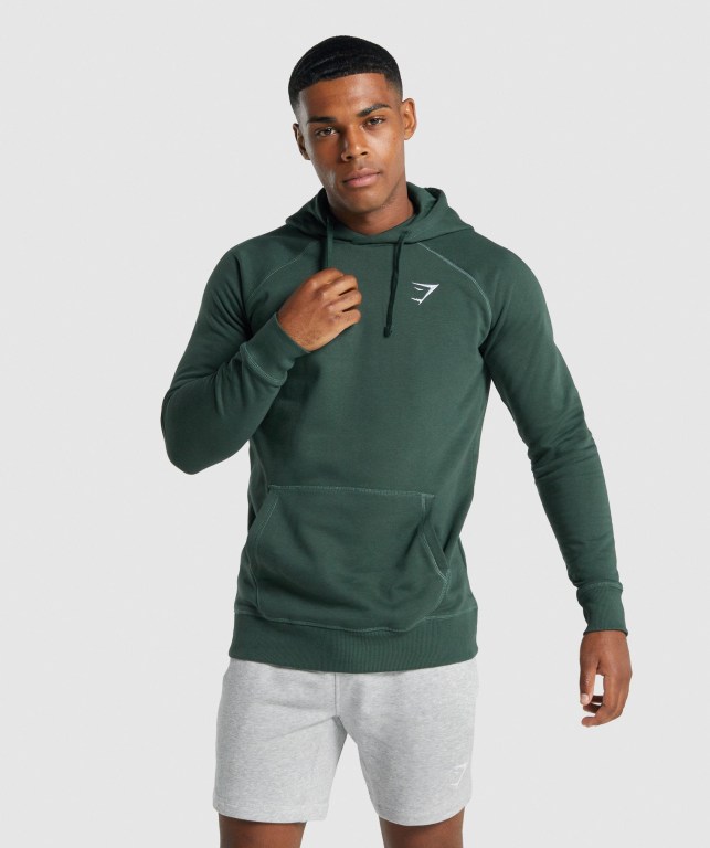 Dark Green Gymshark Crest Men\'s Hoodies | US-18YRJXK