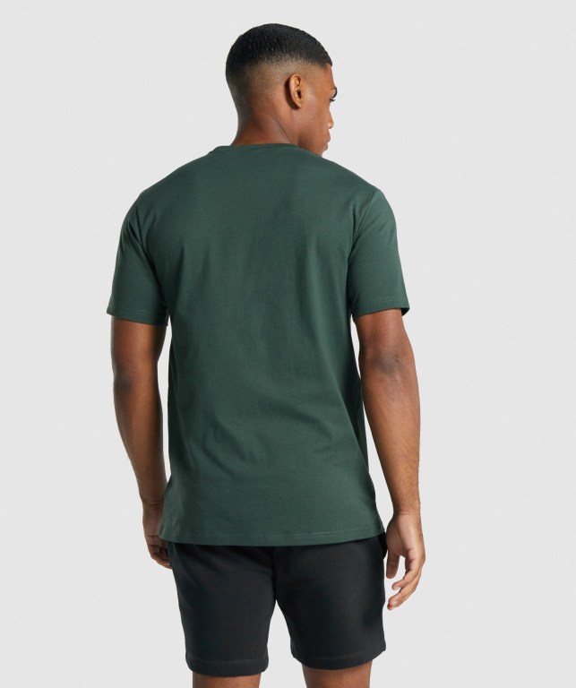 Dark Green Gymshark Crest Men's T Shirts | US-06JRNXA