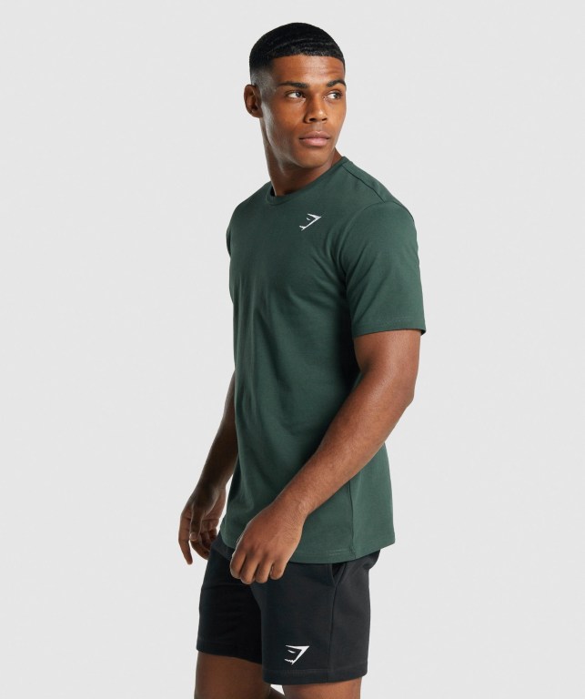 Dark Green Gymshark Crest Men's T Shirts | US-06JRNXA