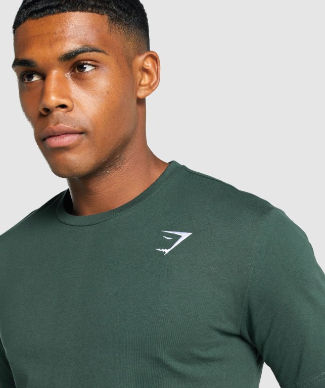 Dark Green Gymshark Crest Men's T Shirts | US-06JRNXA