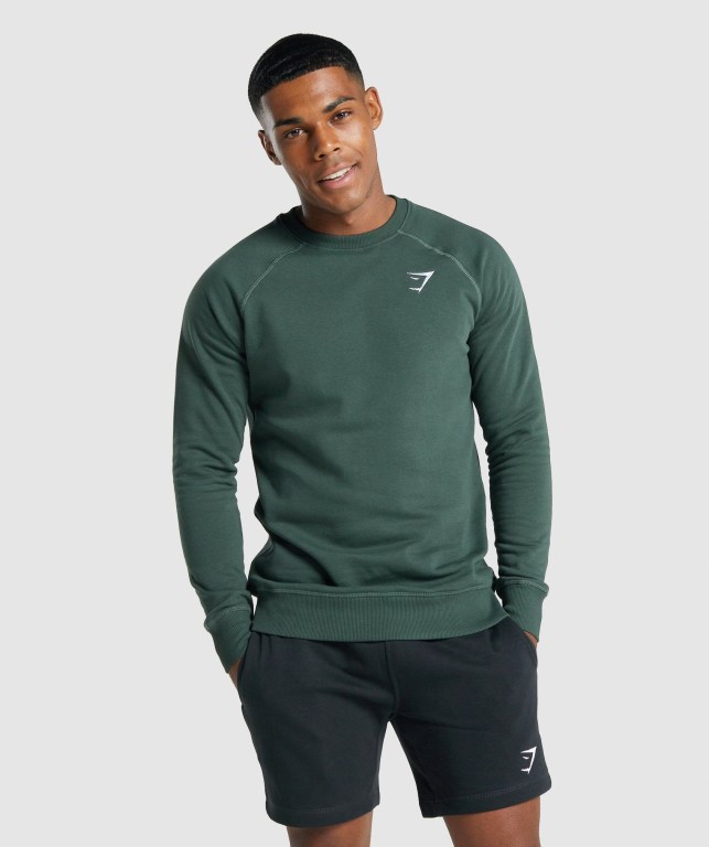 Dark Green Gymshark Crest Sweatshirt Men\'s Hoodies | US-46NJHFT