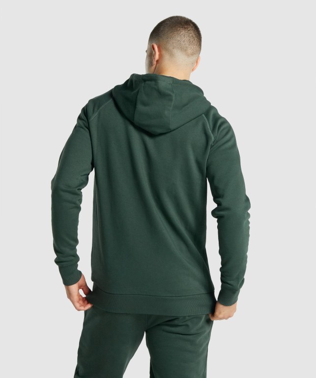 Dark Green Gymshark Crest Zip Up Men's Hoodies | US-71BNLYG